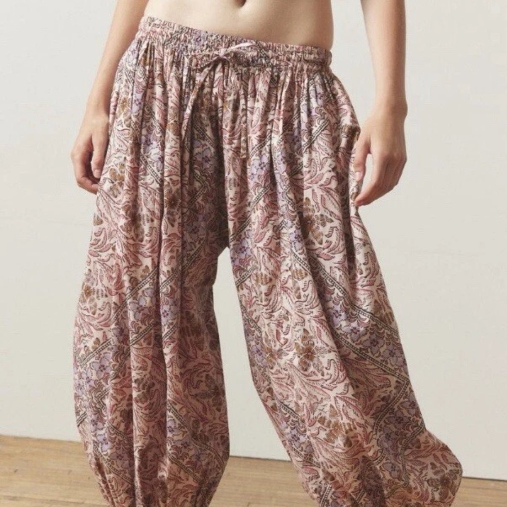 Urban Outfitters Pink and Brown Patterned Wide Leg Pants